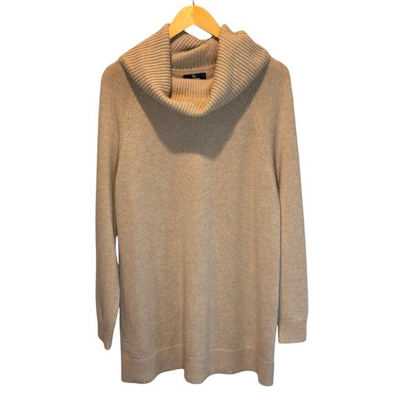 Land's End Tan Cowl Neck Cashmere Tunic Sweater - size Large - Picture 1 of 5